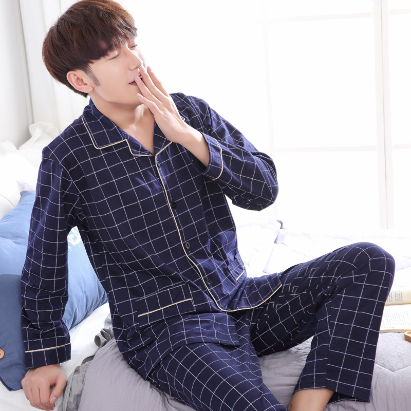 Pijamas de los hombres de primavera y otoño de manga larga 100% algodón más tamaño de mediana edad y ancianos papá traje de desgaste para el hogar de los hombres