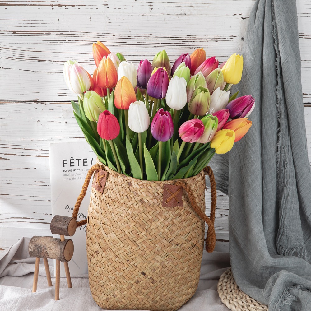 亞馬遜PU鬱金香跨境仿真花貨源廠家家庭裝飾婚慶手捧花MW54102