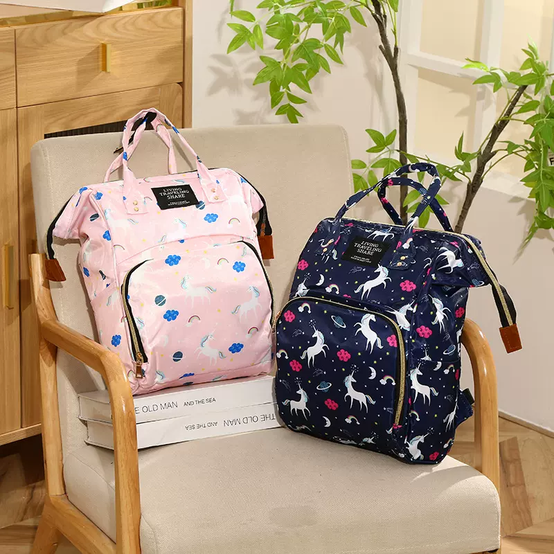 妈咪包2025新款多用途母婴包独角兽印刷妈妈包奶瓶双肩包尿布背包