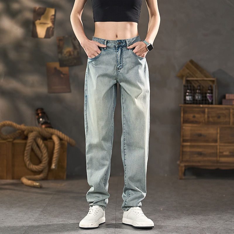 Jeans Thin Summer New Men's Loose Straight Retro Stretch Versatile Washed Casual Trousers