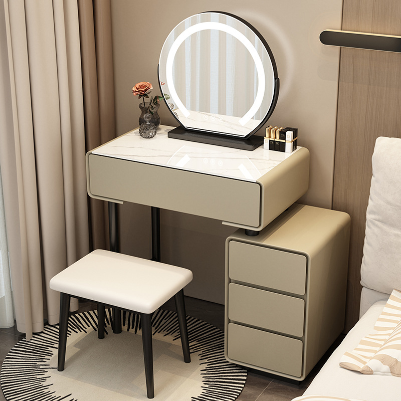 Tocador para el hogar Mesa de pizarra de roca simple con cajones Mesa de tocador de gran capacidad Mueble de almacenamiento junto a la cama Mesa de maquillaje integrada