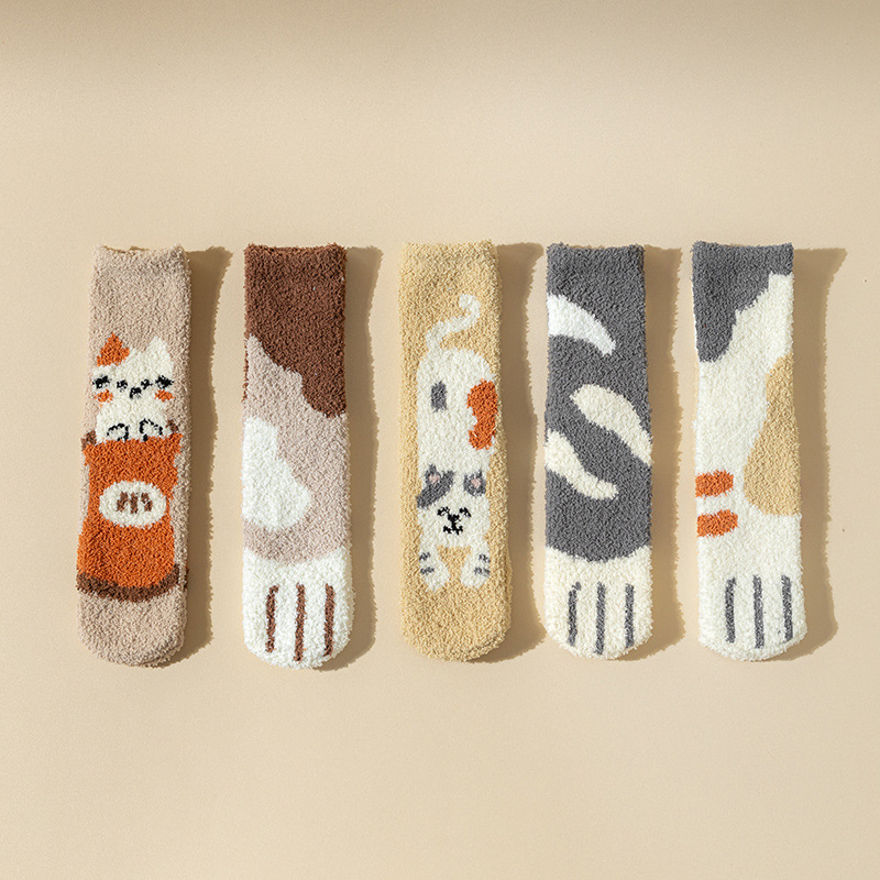 coral velvet cartoon warm socks for pregnant
