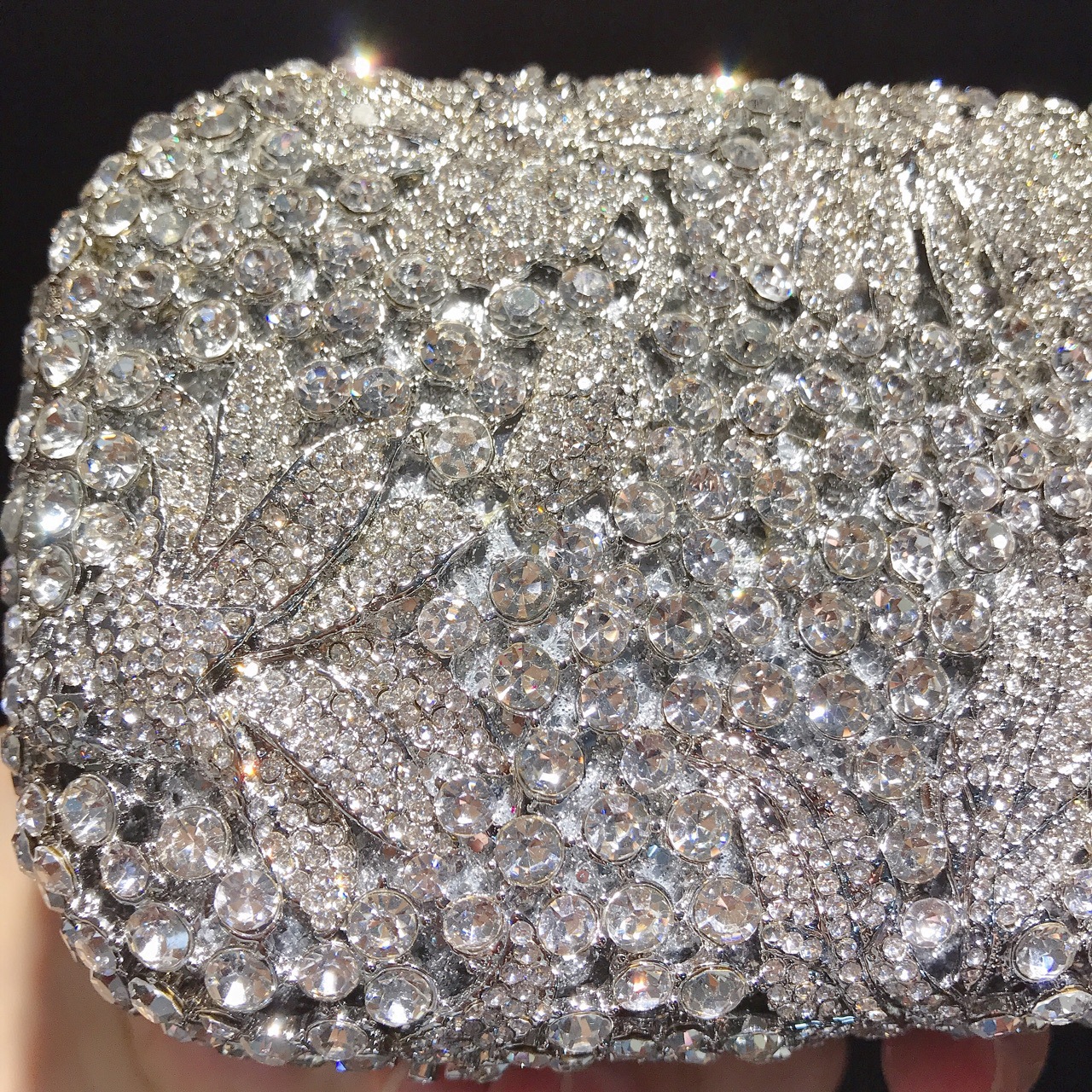 Túi clutch dạ hội hộp cứng kim loại đính đá lấp lánh — Màu xanh ngọc chi tiết 4