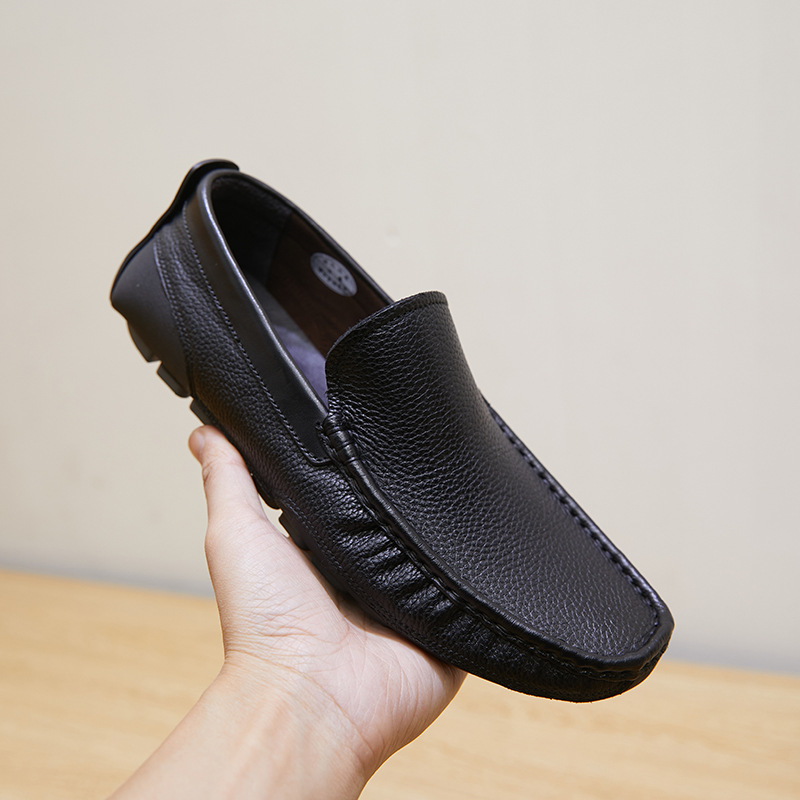 New single-layer leather bean shoes comfortable breathable flat men's leather shoes_voghion.com