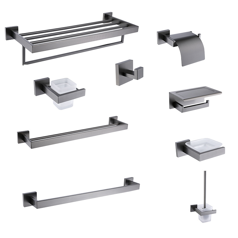 拉丝枪灰色304不锈钢毛巾杆套装浴室卫生间毛巾架厕所壁挂置物架