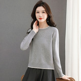 圆领短款拼色针织衫打底衫2025年新款秋冬时尚毛衣打底衫年轻上衣，女装针织衫/毛衣，妃慕昵服饰