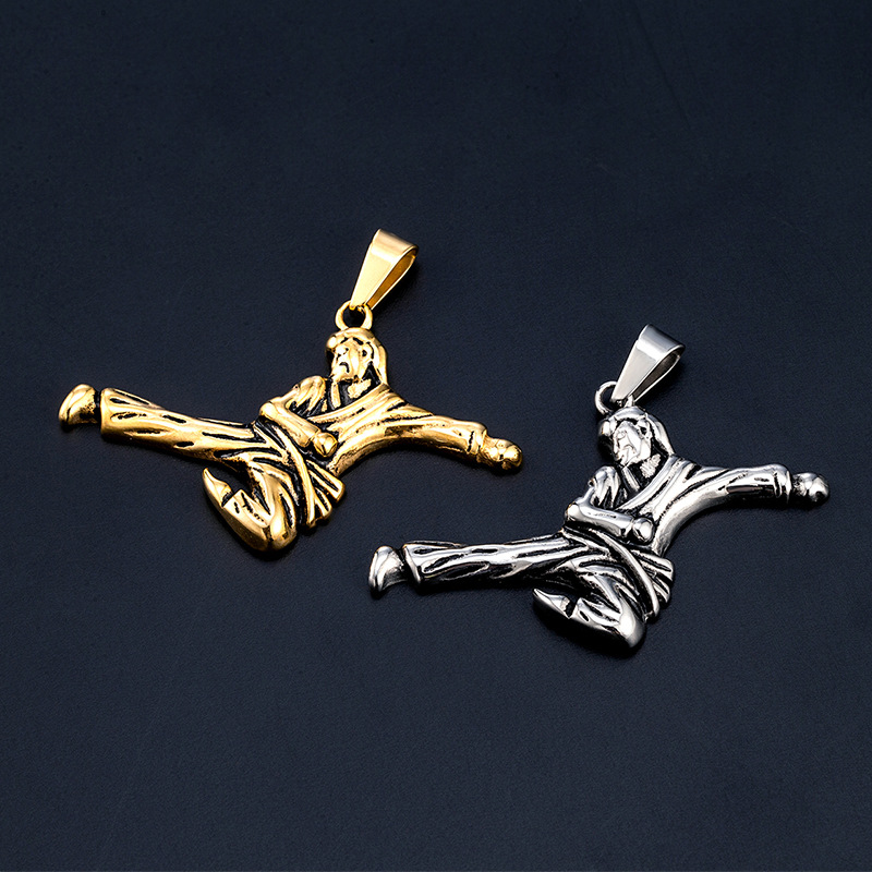 European and American Hot Kung Fu Titanium Steel Necklace Stainless Steel Taekwondo Judo Pendant Vintage Classic Men's Pendant