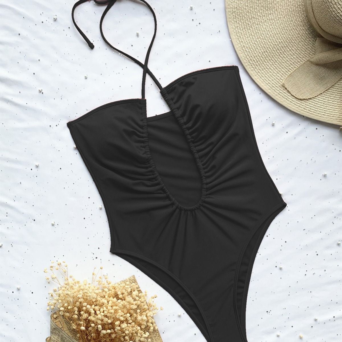 2023 nuevo europeo y americano transfronterizo color sólido bikini Correa bikini personalizado sin espalda sexy traje de baño de una pieza para mujeres