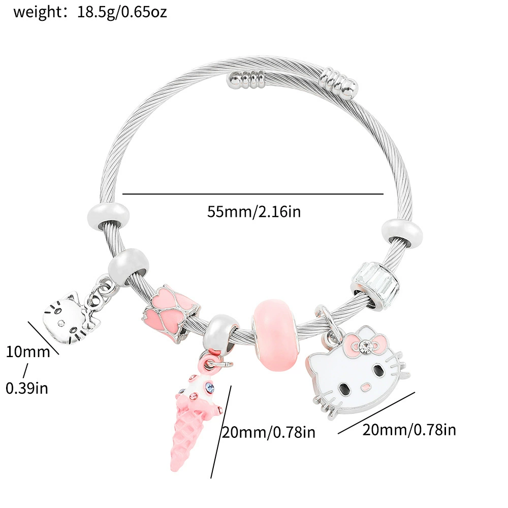 Bracelet (Hello Kitty) Beaded DIY Charm Bracelet, Sanrio Cartoon Motif, 28 g
