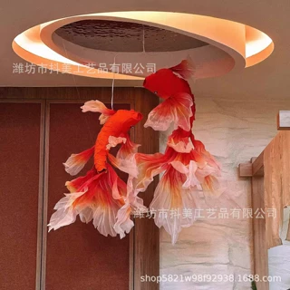 大型新年氛围布置国风红色锦鲤道具金鱼美陈悬挂橱窗装饰成品写真