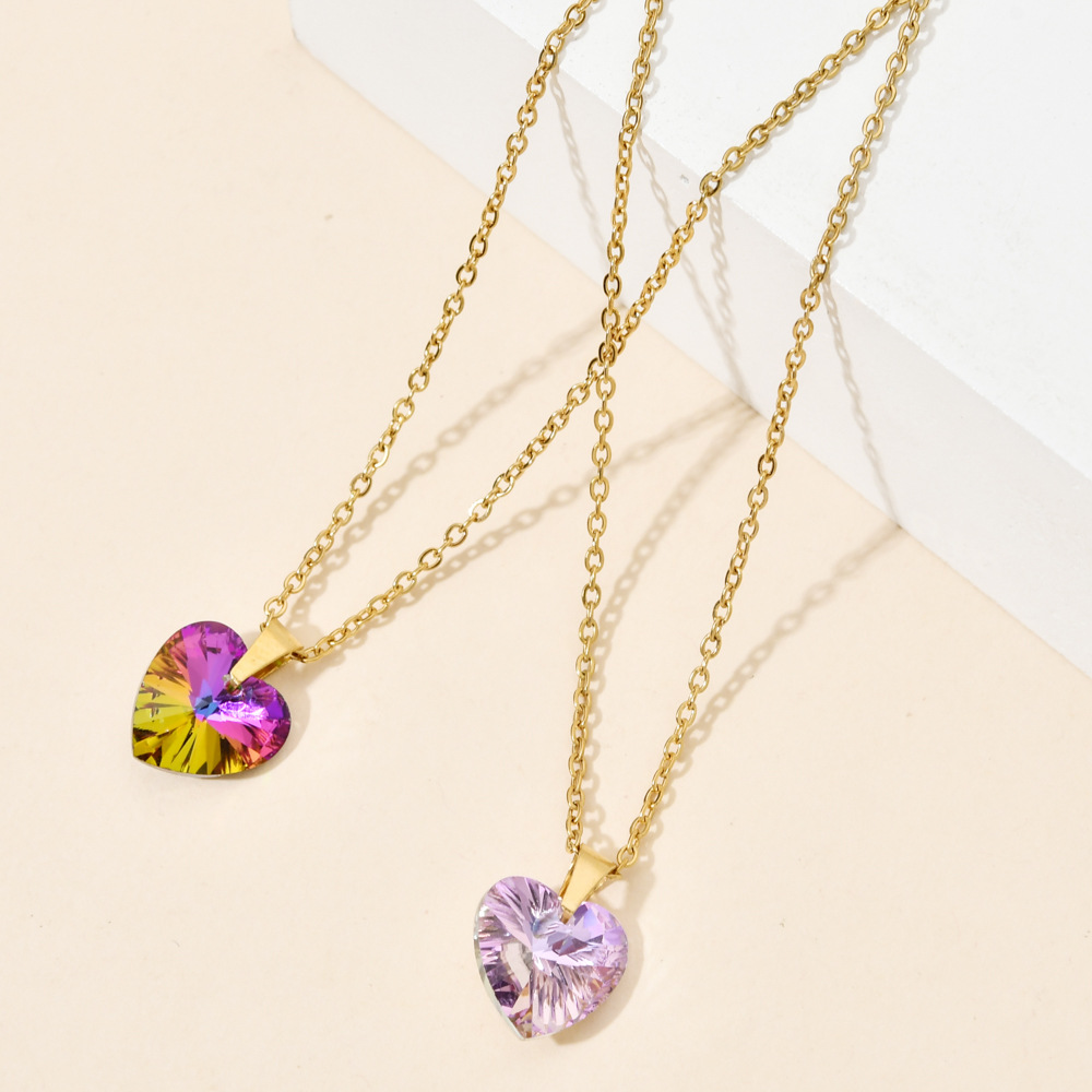 Holiday, Shopping Occasion Stainless Steel, Glass Material Heart Shape Pattern Elegant Lady Heart Shape Stainless Steel Glass Plating Pendant Necklace