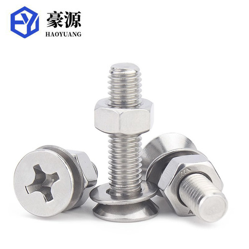 304 stainless steel countersunk head screw nut set cross flat head screw combination bolt M3M4M5M6mm wholesale