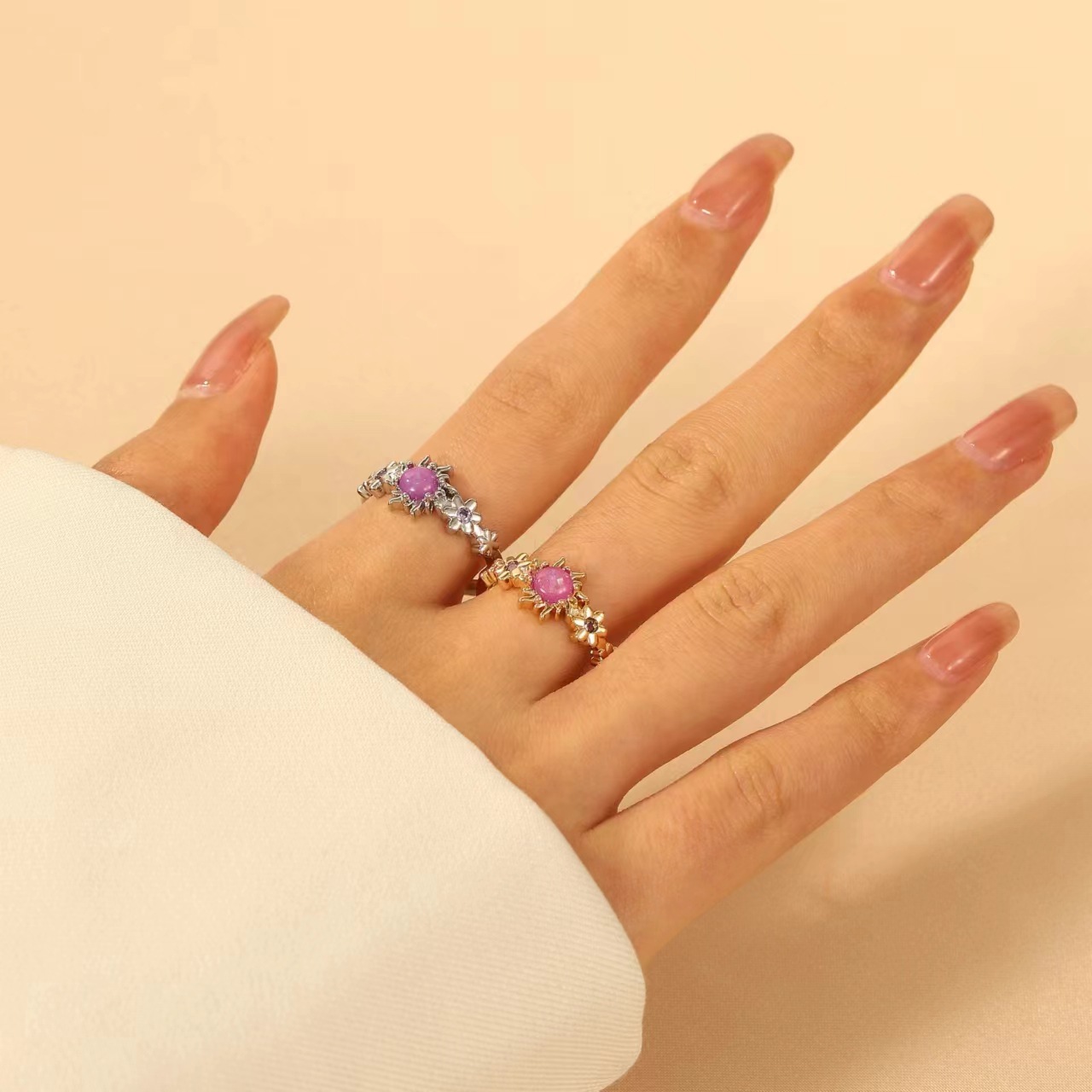 Adjustable Ring Size Elegant Simple Style Flower Alloy Plating Couple Unisex Open Rings