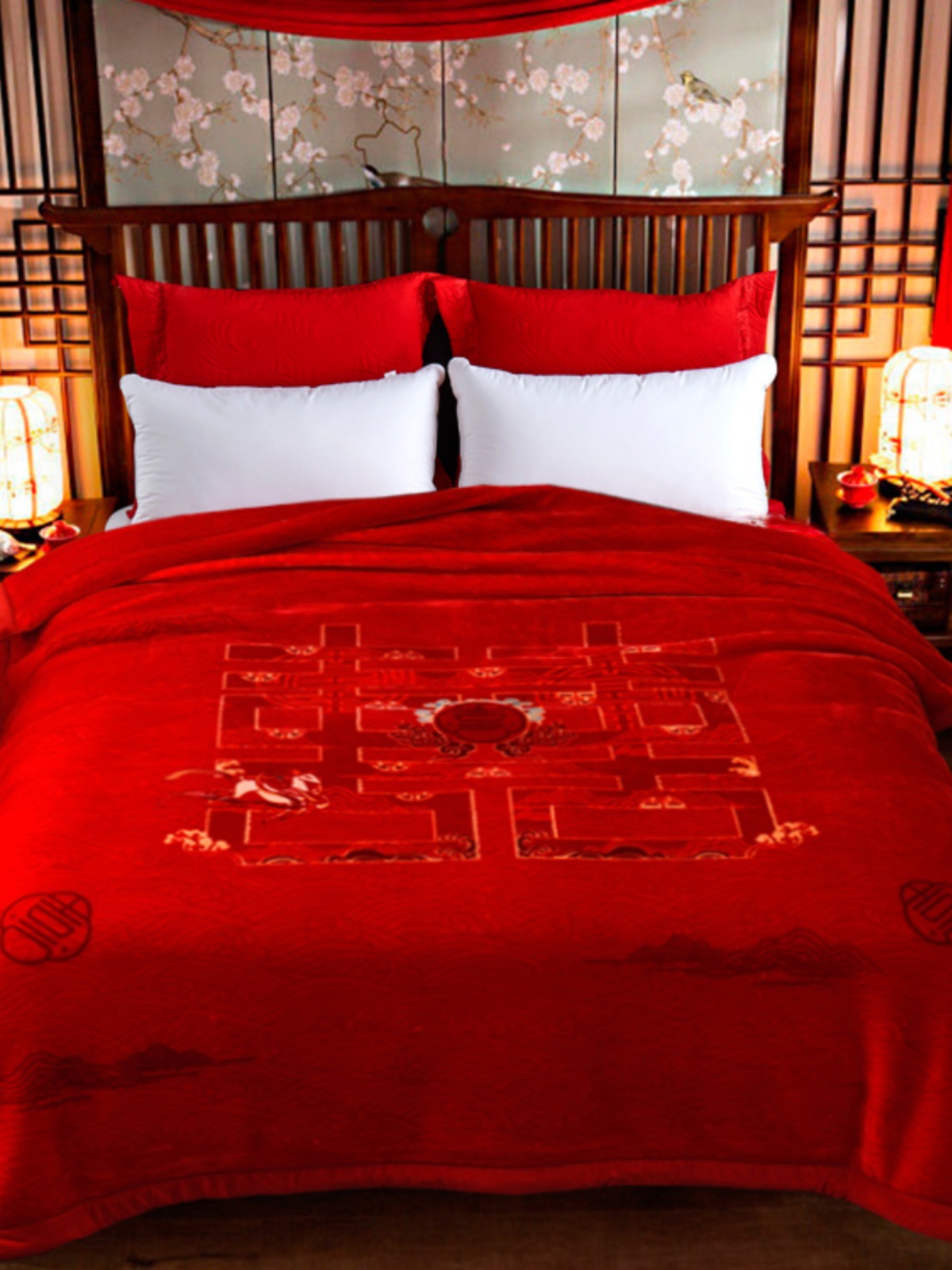 웨딩 빅 레드 담요 웨딩 담요 레드 퀼트 웨딩 더블 두꺼운 클라우드 담요 러닝을위한 담요