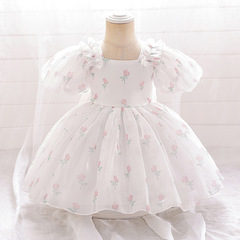 2024夏季新款嬰兒周歲禮服寶寶一周歲蓬蓬裙兒童公主裙女童連衣裙