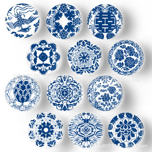 Crystal Glass Refrigerator Stickers Blue and White Porcelain Series Magnetic Patch Home Decoration Whiteboard Sticker Foreign Trade Tourism Souvenirs