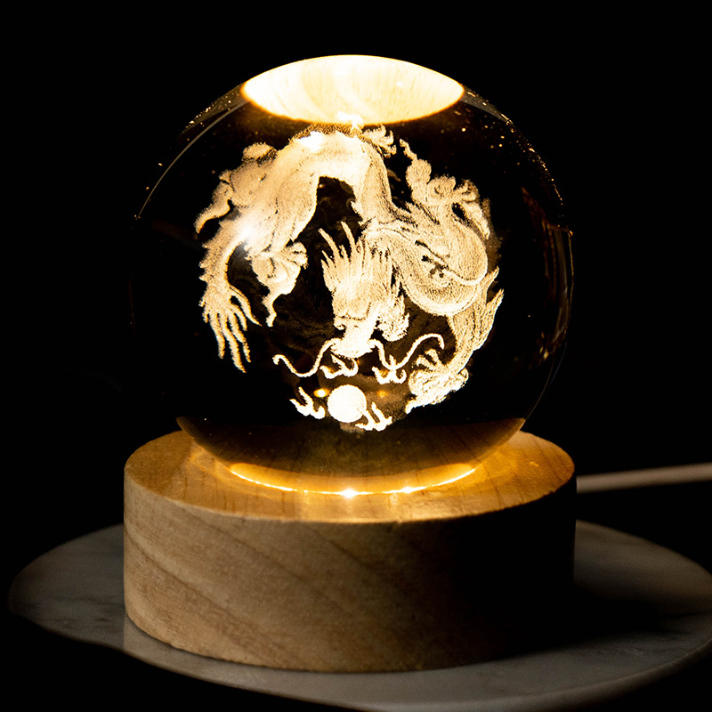 Luminoso Galaxy talla interior Luna bola de cristal luz la noche creativa decoración escritorio USB base madera regalo para niños y niñas