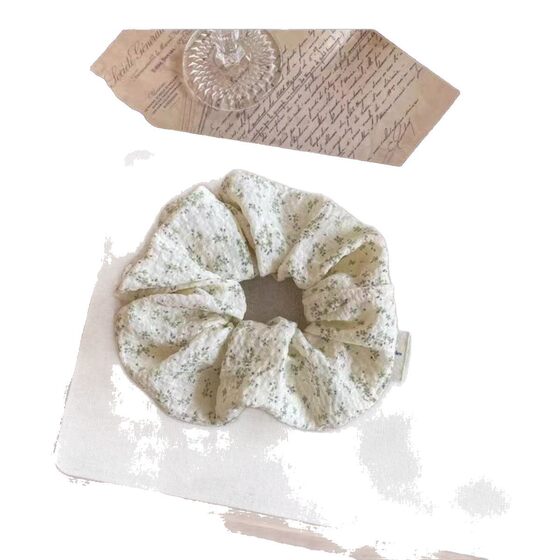 New spring and summer bean paste green fresh floral large intestine hair ring cotton bow ribbon girl hair rope headdress for women