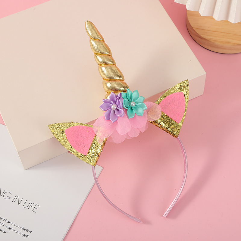 Divertido unicornio diadema ins viento banda oído lindo diadema sueño arco iris solo cuerno horquilla tocado al por mayor