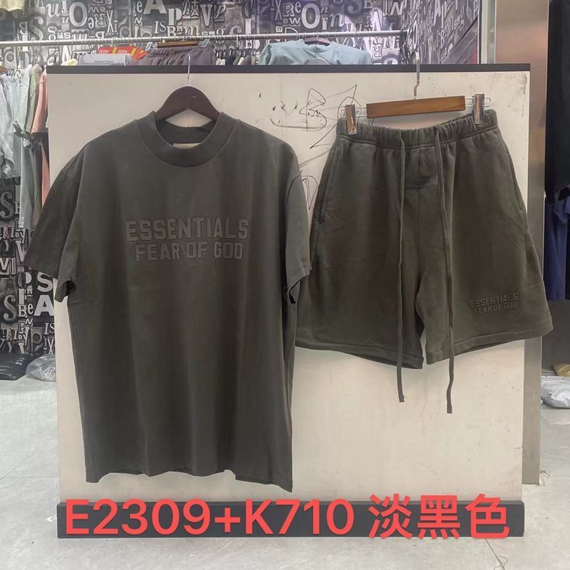 FOGESS Camiseta de cuello redondo, manga corta, camiseta de cuello de terry, pantalones cortos, set suelto, moda masculina, juventud, 18 - 24 años