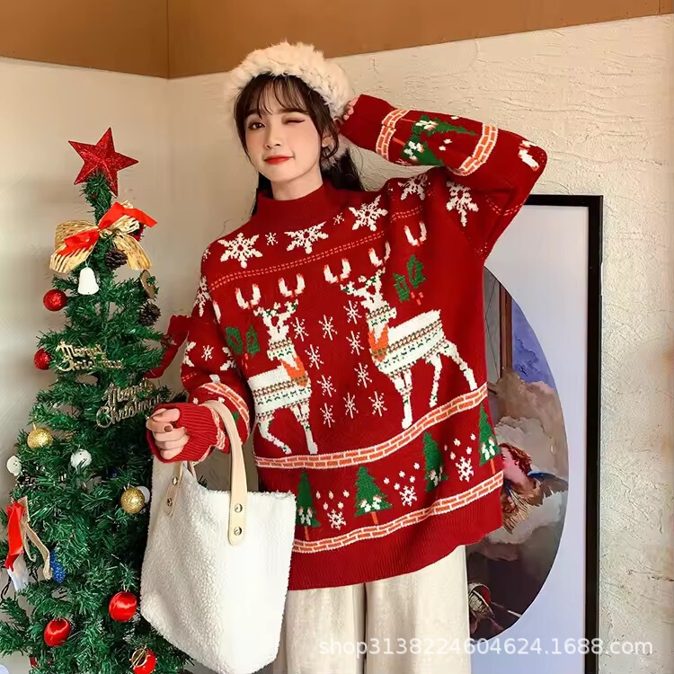 Customized cross-border women's Christmas sweater, casual striped ugly Christmas sweater, breathable, wrinkle-resistant, quick-drying Customized cross-border women's Christmas sweater, casual striped ugly Christmas sweater, breathable, wrinkle-resistant, quick-drying
