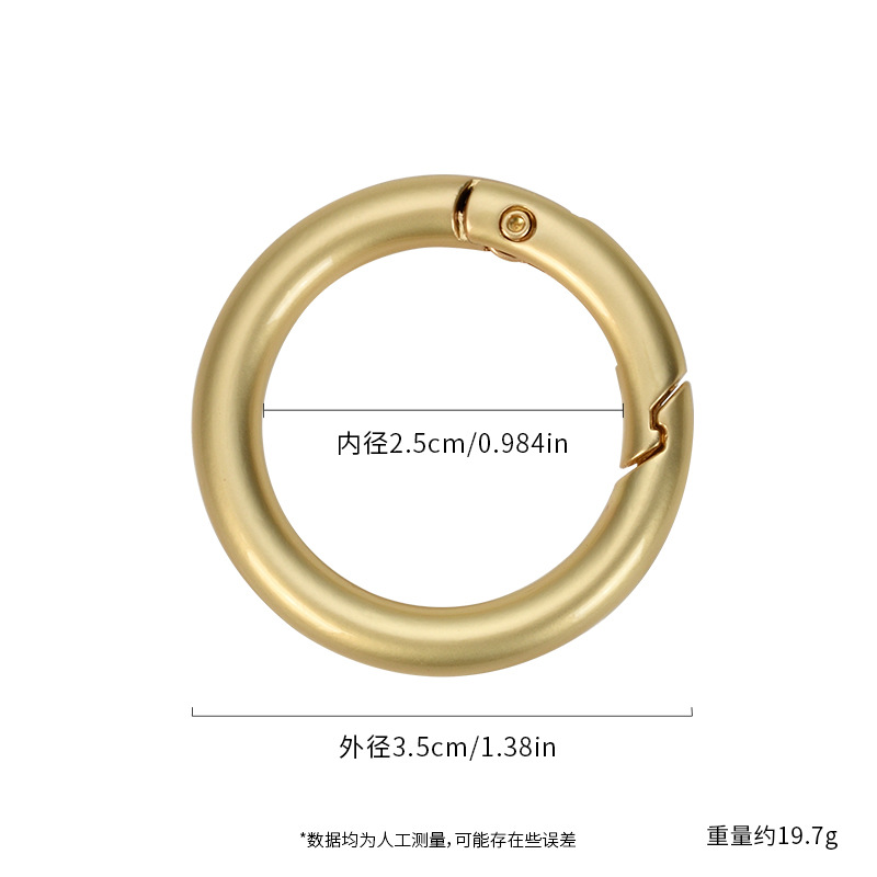 Accesorios de bolsa de oro 35mmK creativo anillo abierto hebilla anillo de resorte de metal de 1 pulgada anillo móvil hebilla colgante clave