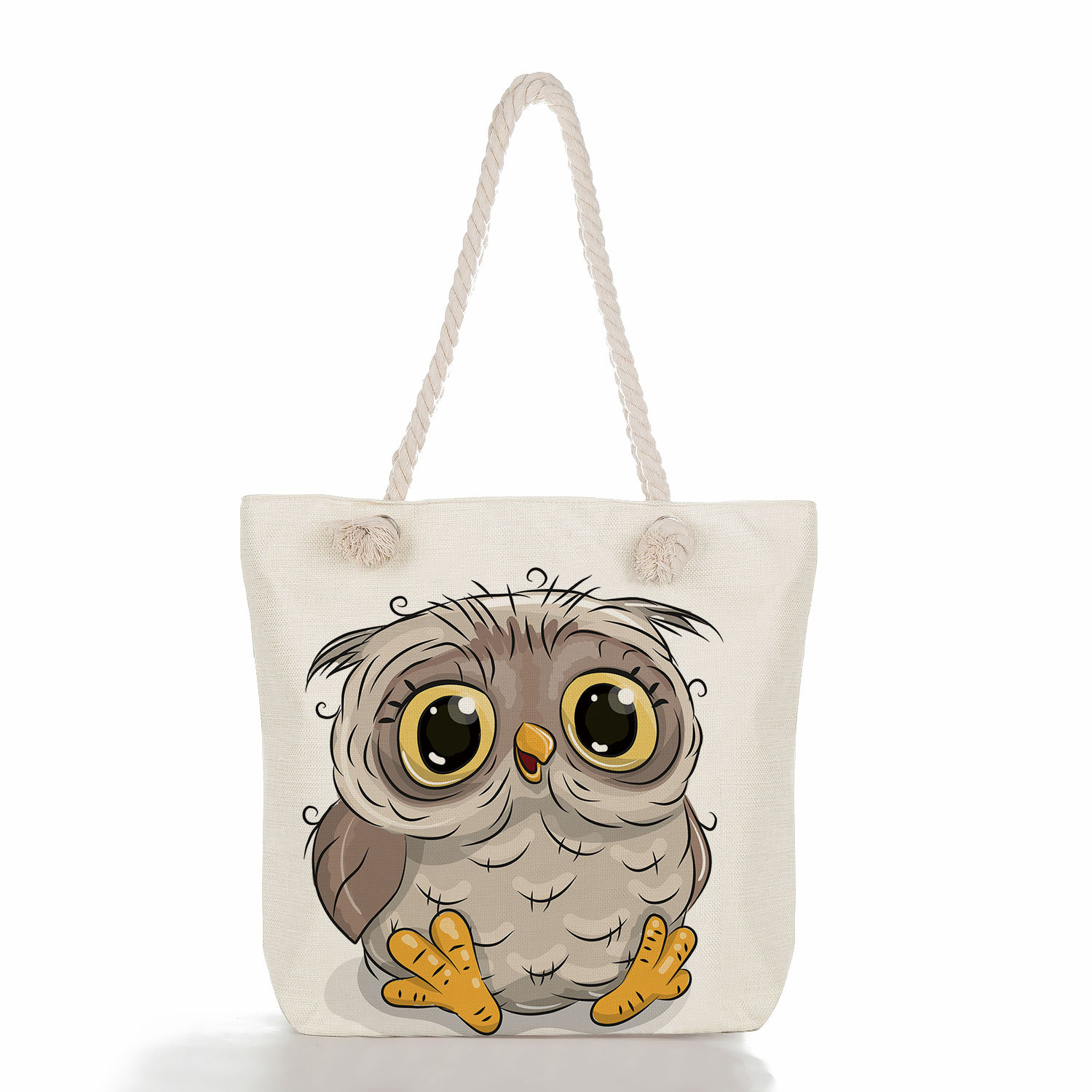 Women's Medium Canvas Owl Cute Square Zipper Tote Bag display picture 4