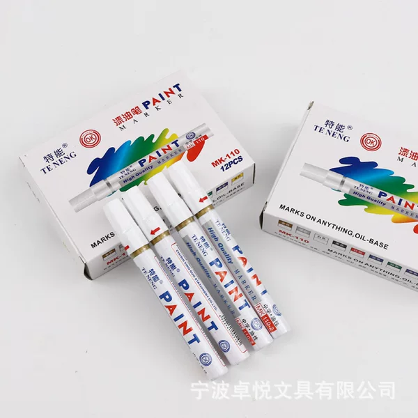 Chinese Character Touch-Up Pen Oil-Based High-Temperature Resistant Paint Pen White Graffiti Single-Head Marker Tire Pen Non-Fading