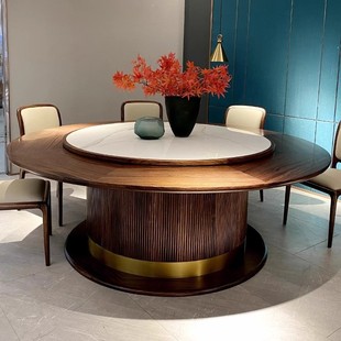 New Chinese-Style High-End Hotel Large Round Table Electric Slate Turntable Box Restaurant Club Solid Wood Dining Table 15 People 20 People