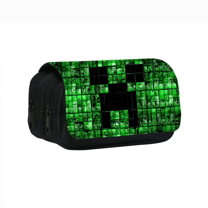 卸売マインクラフトブロックマンプリント二層鉛筆バッグマインクラフト小中学生鉛筆文具バッグ|undefined