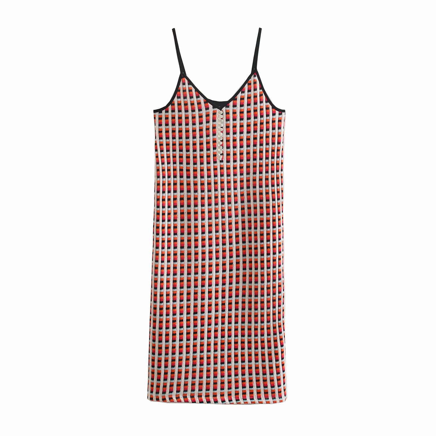 fashion breasted jacquard sling dress NSAM36900