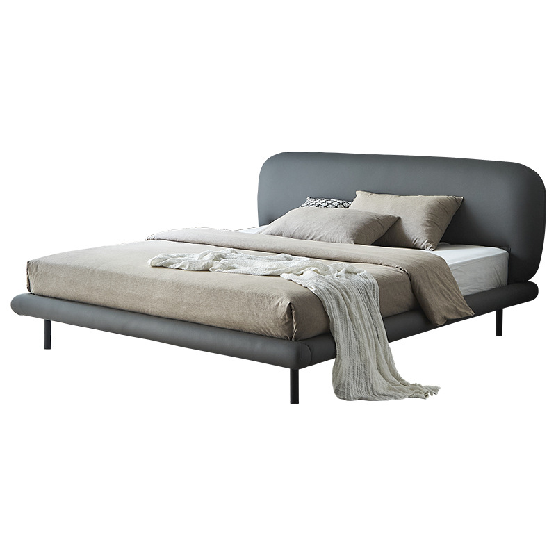 Italiano minimalista cama de cuero real dormitorio principal moderno minimalista bolsa suave cama doble 1,8 m dormitorio alta pierna cama salida de fábrica