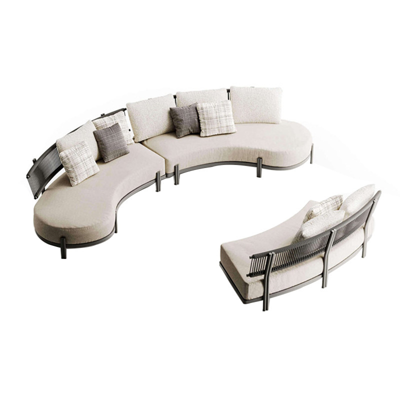 Sofá arqueado al aire libre mesas de té patio al aire libre impermeable antiaoxidable cuerda de tracción muebles de caña estilo nórdico personalizado