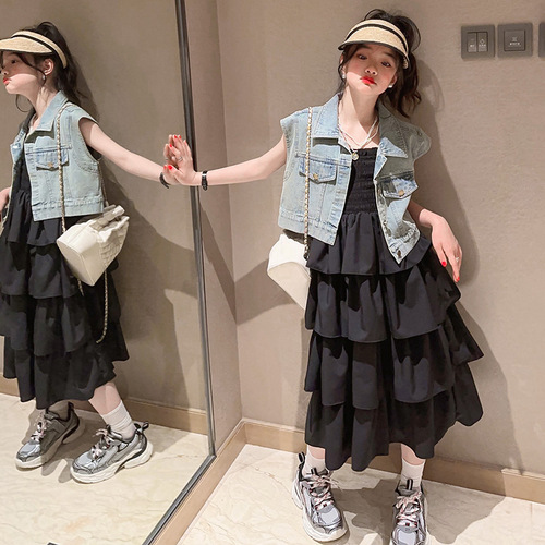Cake skirt children's summer  new girls suspender skirt suit big children summer skirt girl dress