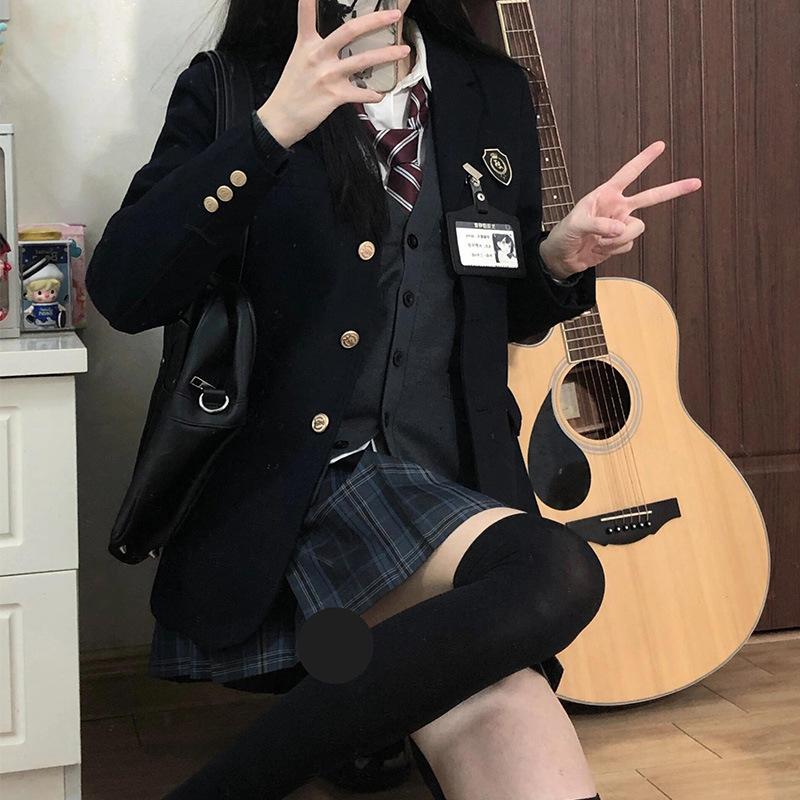 Original Jk Uniform Blazer for Women, Authentic Spring and Autumn School Supply, Japanese College Style Three-Button Black Suit Set