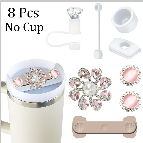 7pcs taza Stanley cuerda de mano colgante de silicona flor tapa de pajita bola de felpa colgante de copa cadena de taza de color