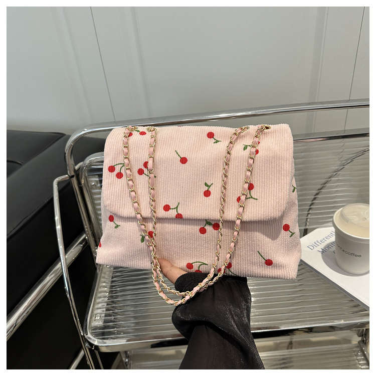 270g Weight Sewing Thread Fashion Element Magnetic Buckle Closure Type Single Shoulder Strap Strap Type Canvas Bag Bags Type Daily Occasion Canvas Material Cherry Pattern All Seasons Season Women's Gender Cute Style Square Shape Women's Canvas Cherry Cute Sewing Thread Square Magnetic Buckle Canvas Bag 16