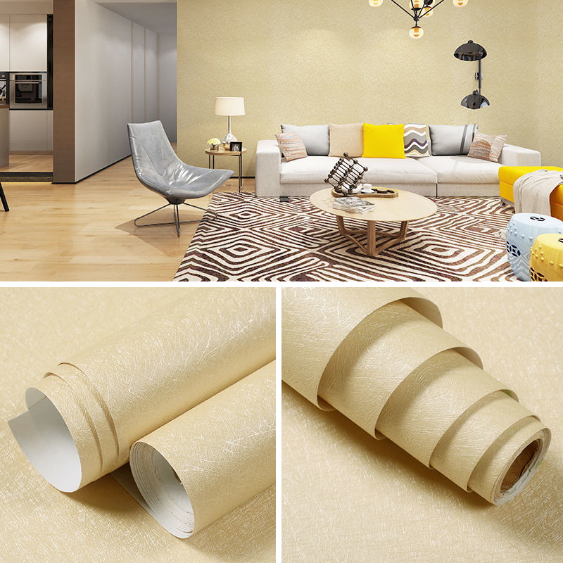 Papel tapiz autoadhesivo con patrón de lino de imitación grueso, sala de estar, dormitorio, papel tapiz de seda lisa, armario de la puerta, pegatinas de renovación de PVC para el hogar