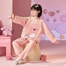 女童睡衣长袖2025秋冬空气棉夹层加厚保暖亲子母女可爱中大童套装