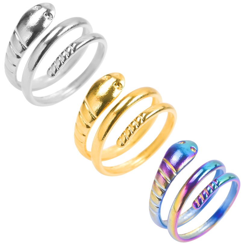 Wholesale 1 Piece Simple Style Snake Titanium Steel Gold Plated Rings display picture 1