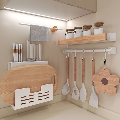 Kitchen log seasoning rack household punch-free wall-mounted seasoning bottle solid wood storage rack storage rack kitchen utensils bathroom