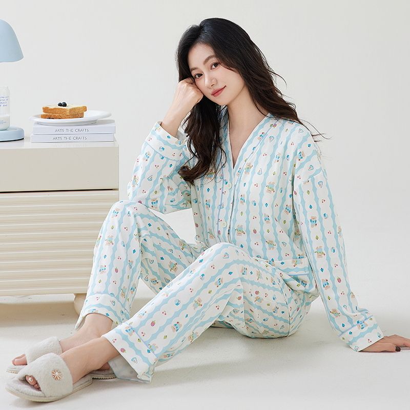 Al por mayor transfronterizo de otoño nuevo pijama de mujer kimono de algodón cardigan casual cuello en V manga larga se puede usar cubierta de ropa doméstica