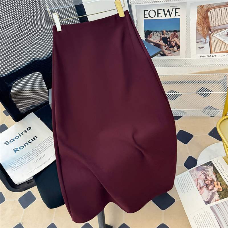 Dahong [Very Easy to Wear] Autumn New High-Waisted Straight Skirt for Women High-Elastic Knitted Back Mid-Slit Skirt Mid-Length