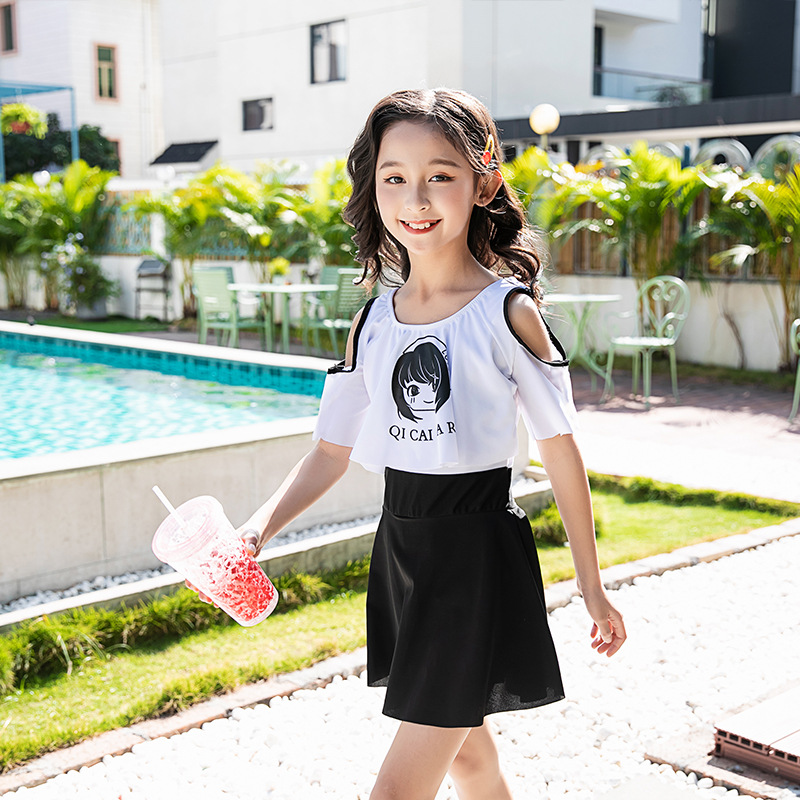 2021 New Children's Swimsuit Cute Female Student Sun Protection Small, Medium and Large Beach Hot Spring One-Piece Casual Swimsuit