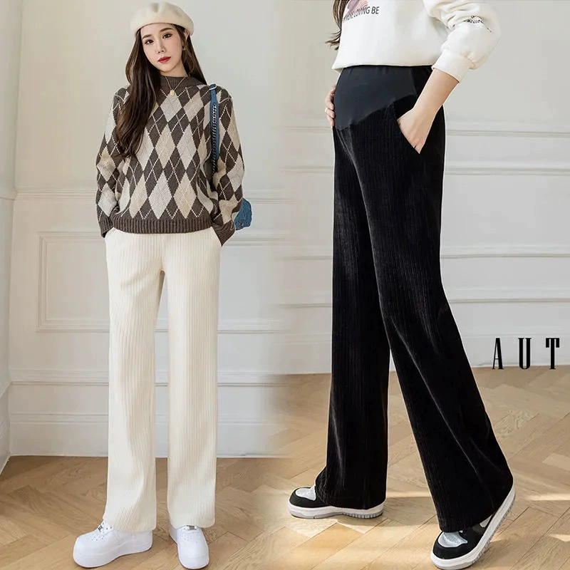 Одежда для беременных, новые модные свободные брюки с широкими штанинами, осенне-зимние брюки больших размеров на флисовой подкладке, толстые теплые брюки