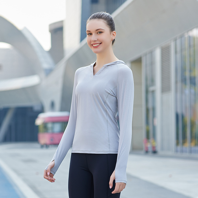 Damas rápidas secas al aire libre montañismo manga larga nueva ropa de yoga transpirable manga larga cuello redondo entrenamiento de acondicionamiento físico camiseta deportiva