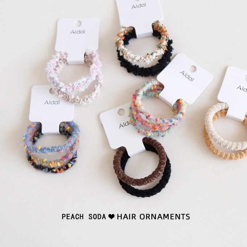 ins autumn and winter sweet cute colorful little plush hair band rubber band hair tie rope girl durable high elastic leather case