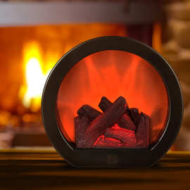 壁炉创意小摆件家居软装工艺品烛台装饰木炭火焰风灯跨境爆款