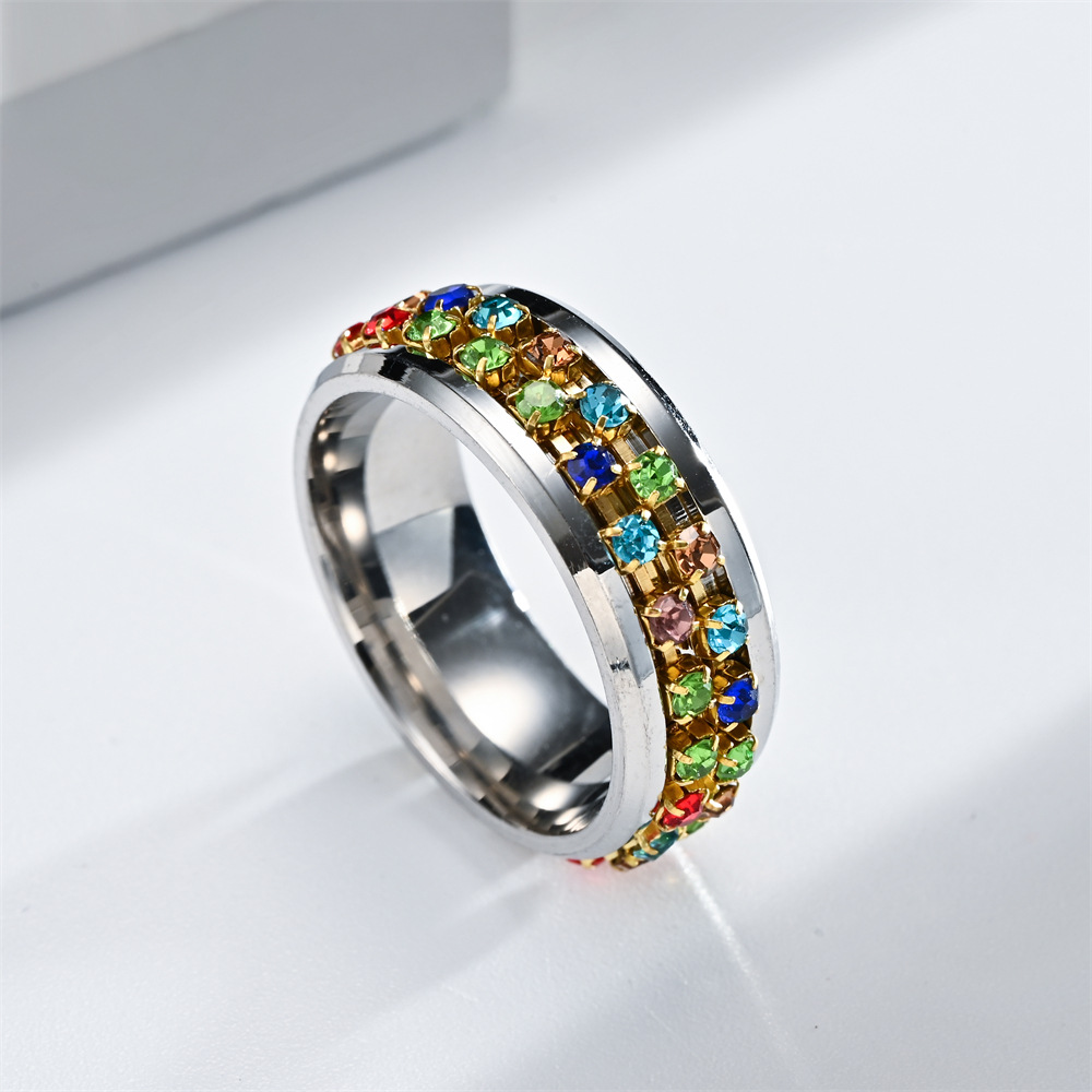 Lady Round Stainless Steel Plating Zircon Rings 1 Piece
