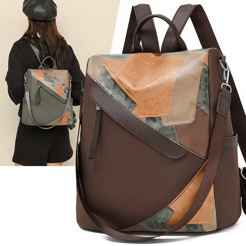 Bolsos para mujer 2024 nueva moda costura para mujer mochila simple y versátil mochila ligera antirrobo mochila escolar para estudiantes